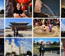 Varias fotografías de Catalina viajar por el mundo. Tokio, Seul, París, Singapur, HongKong, Sydney, Madrid, Ámsterdam, Roma.
